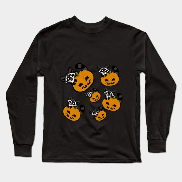 Pumpkin racoon Long Sleeve T-Shirt by Saphyre91